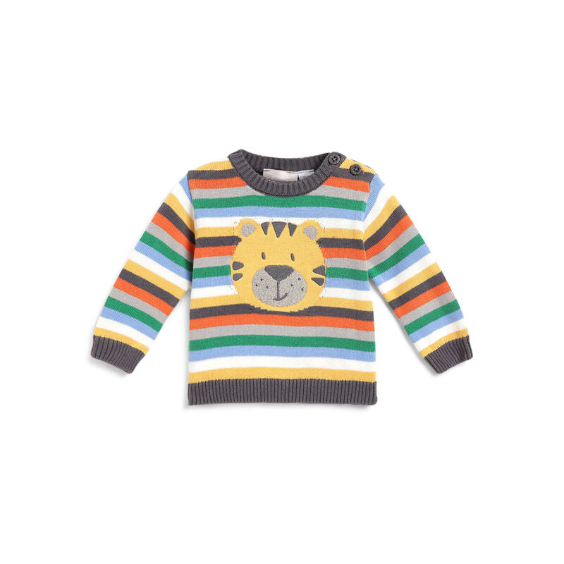 Boys Grey Striped Pullover image number 0